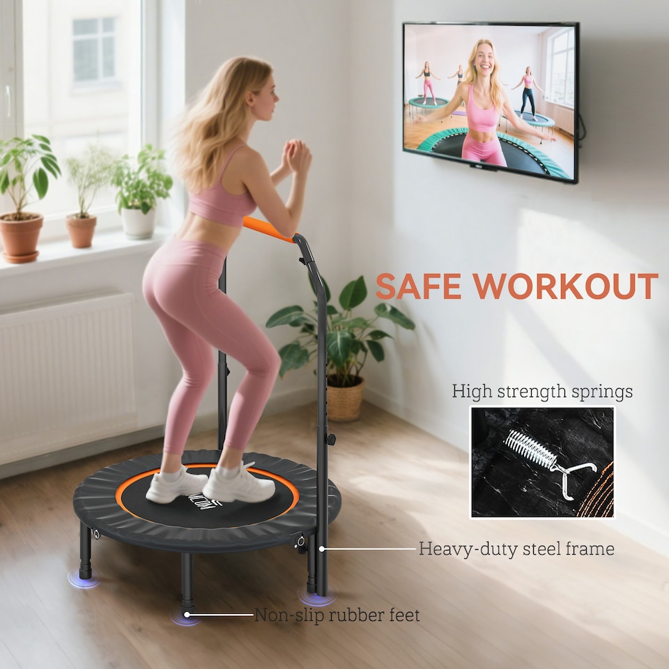 image 1 of HOMCOM 40" Foldable Mini Fitness Trampoline w/ Foam Handle, Orange