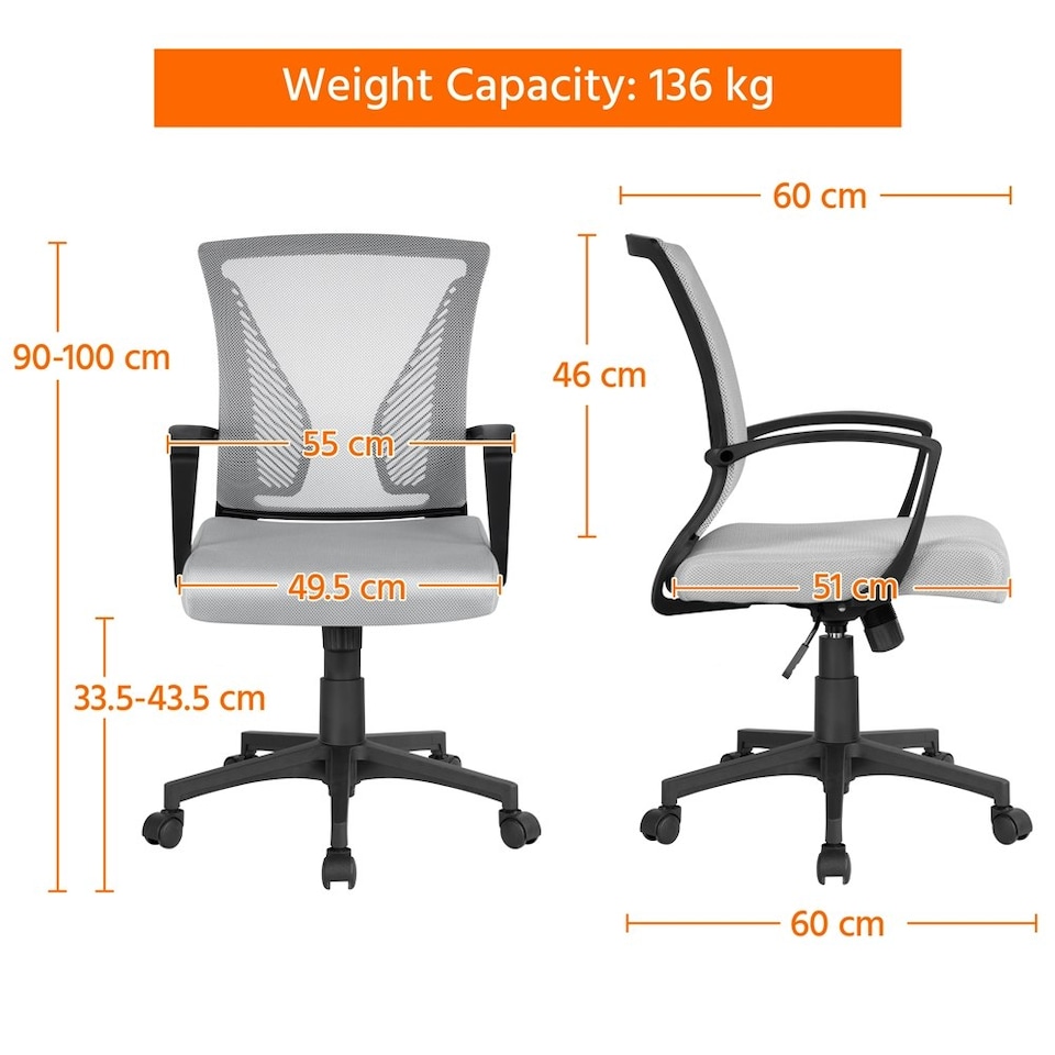 image 1 of Yaheetech Ergonomic Mesh Office Chair Mid-Back 360° Rolling Casters | Grey