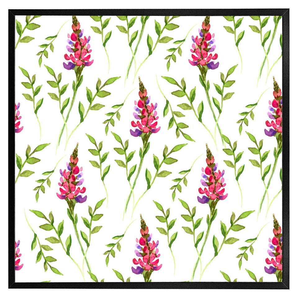 image 1 of Pink & green leaves (Picture Frame) Brown | Oak | XL