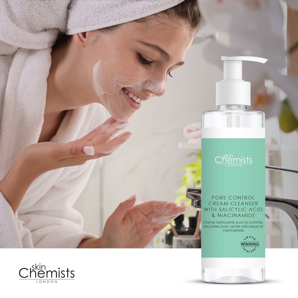 image 1 of skinChemists Anti-Ageing Pore Control Cream Cleanser with Salicylic Acid & Niacinamide 200ml for Smoothing and Exfoliation