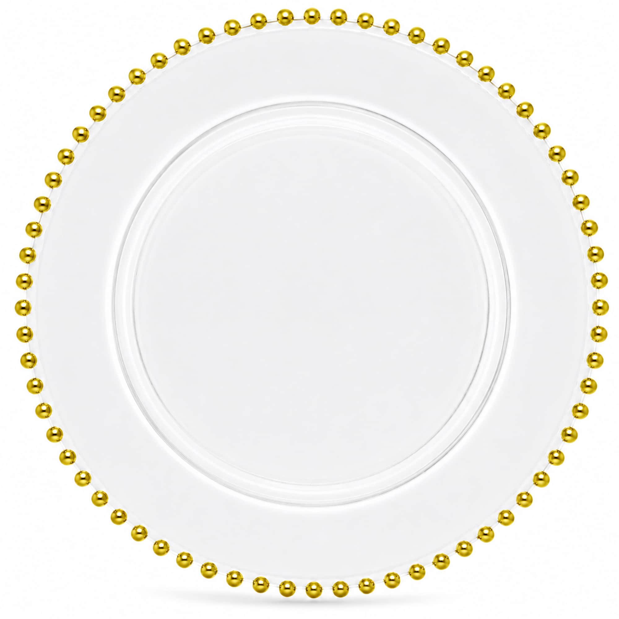 Neel Blue 33cm Charger Plates with Beaded Design Glass Plates for Dinner Table Decoration in Gold