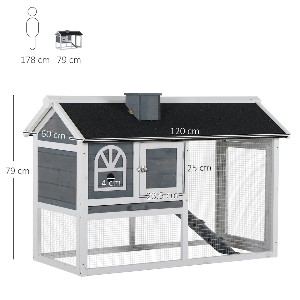 image 1 of PawHut Rabbit Hutch, Guinea Pig Hutch 2 Tiers Outdoor w/Tray & Ramp, Grey