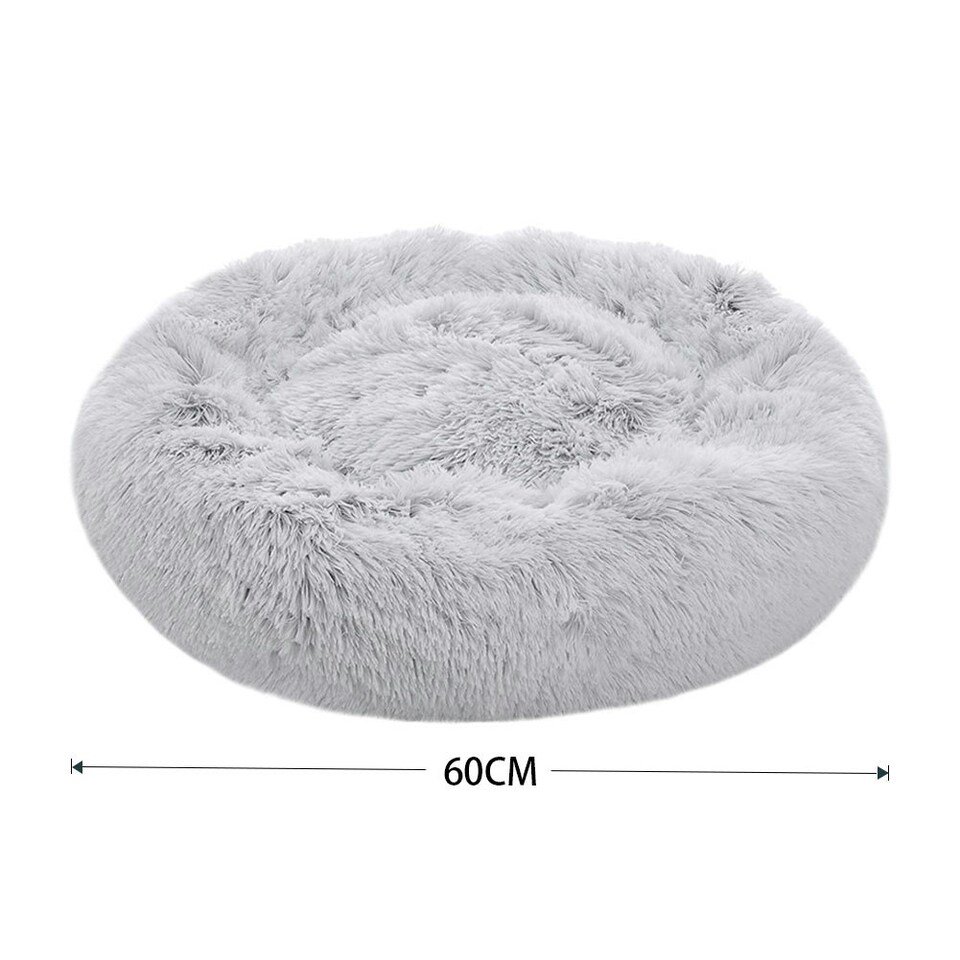 image 1 of Living and Home 60cm Round Donut Plush Dog Cuddler Bed, Grey White Grey | M
