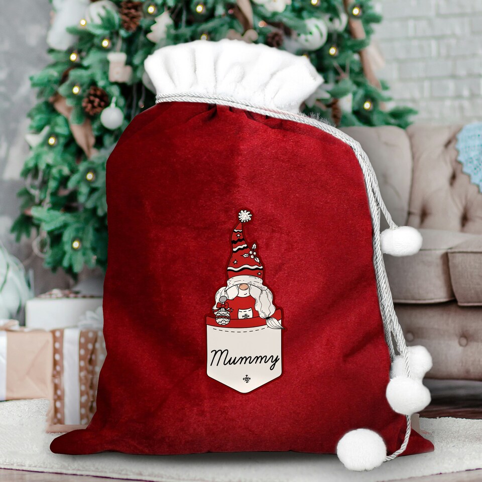 image 1 of Personalised Gonk Family Red Christmas Sack - Female
