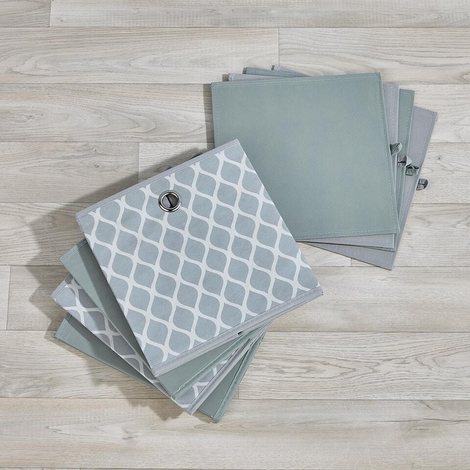 image 1 of Folding Square Storage Utility Box Drawer 4 Piece Fabric Cube Set | Grey | Grey Rain Drop