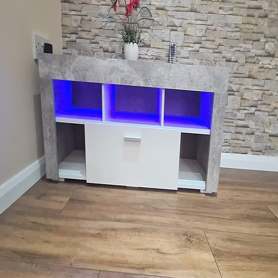 image 1 of TV CABINET LED UNIT Stand Body High glossy doors with LED Lights STONE GREY Grey