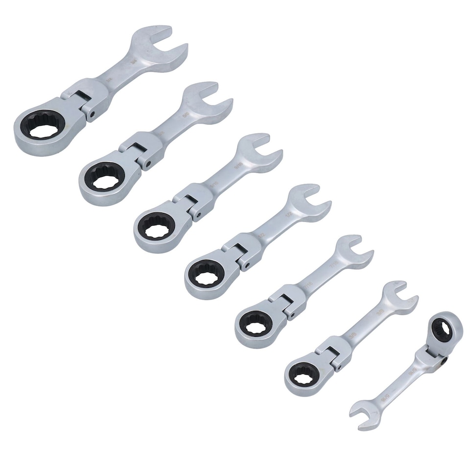 image 1 of Imperial SAE AF Stubby Flexi Headed Ratchet Spanners Spanner 5/16" - 3/4" 7pc