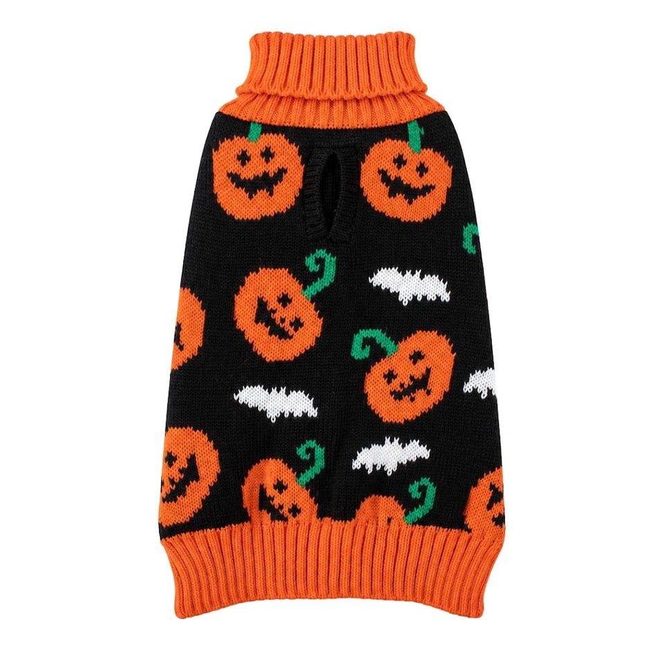 image 1 of Small Halloween Pet Dog Jumper Black Orange Pumpkin Knitted Sweater 30cm