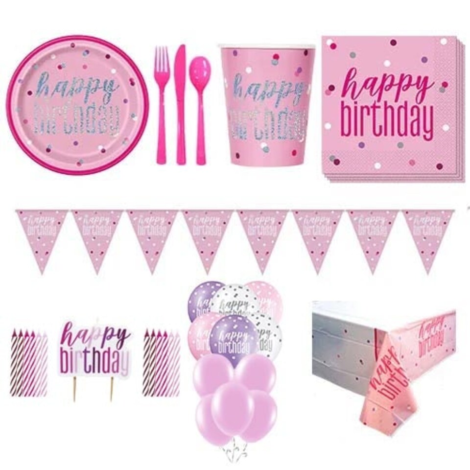 Pink Glitz Happy Birthday 16 Person Deluxe Party Pack