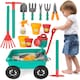 image 1 of Pull-Along Wheelbarrow and Gardening Tools Play Set - Outdoor Garden Toy for Kids (Green)