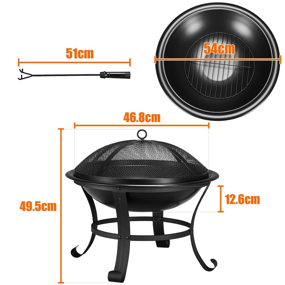 image 1 of Yaheetech Outdoor Fire Pit with Mesh Screen Cover Fire Poker Black
