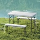 image 5 of Outsunny 3 Piece 4ft Folding Picnic Table and Bench Set, Portable HDPE Camping Table and Chairs with Carrying Handle for Indoor Outdoor, Dining, Camping, Picnic, BBQ, Party, White | White | Light Grey