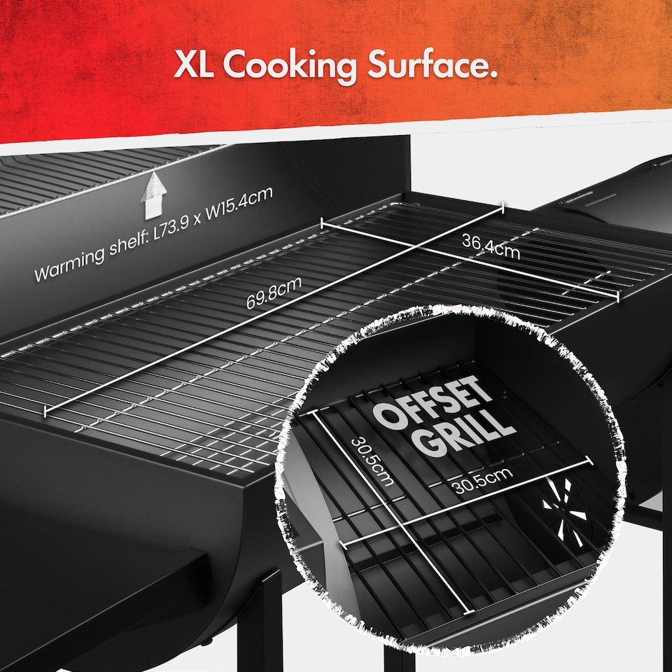 image 1 of VonHaus Charcoal BBQ, Barrel Barbecue with Offset Smoker