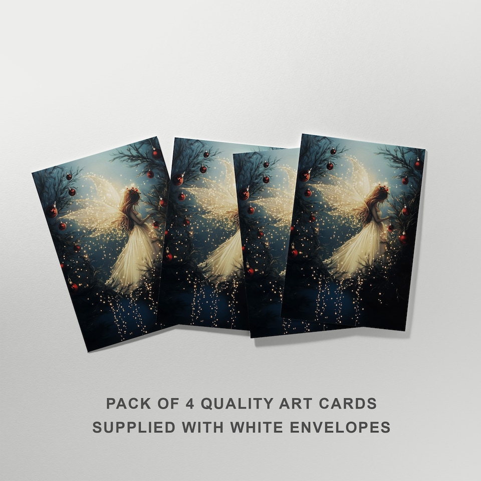 image 1 of Magical Christmas Tree Art Cards Festive Fairy Multipack of 4 Blank A6