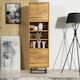 image 3 of Tall Display Cabinet 175cm – Oak Matt with Black Metal Frame & Hidden Storage N/A | Oak