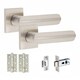 image 2 of Golden Grace 4 Pairs Modern Lima Design Premium Door Handles on Square Rose in Satin Nickel Finish with 3" Ball Bearing Hinges and 2.5" Tubular Latch | Grey | 4 Pairs