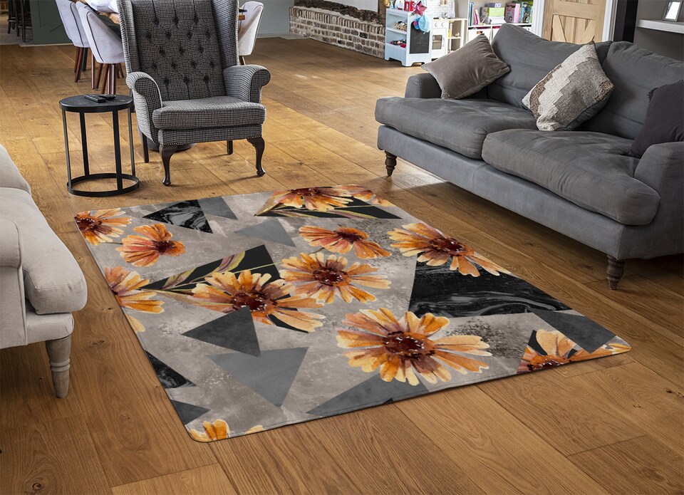 image 1 of Geometric Floral Shapes Designer Rug | Multi