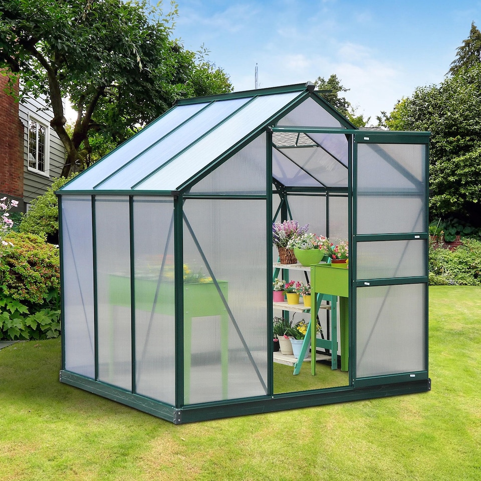 image 1 of Outsunny 6x6ft Walk-In Polycarbonate Greenhouse Plant Grow Galvanized