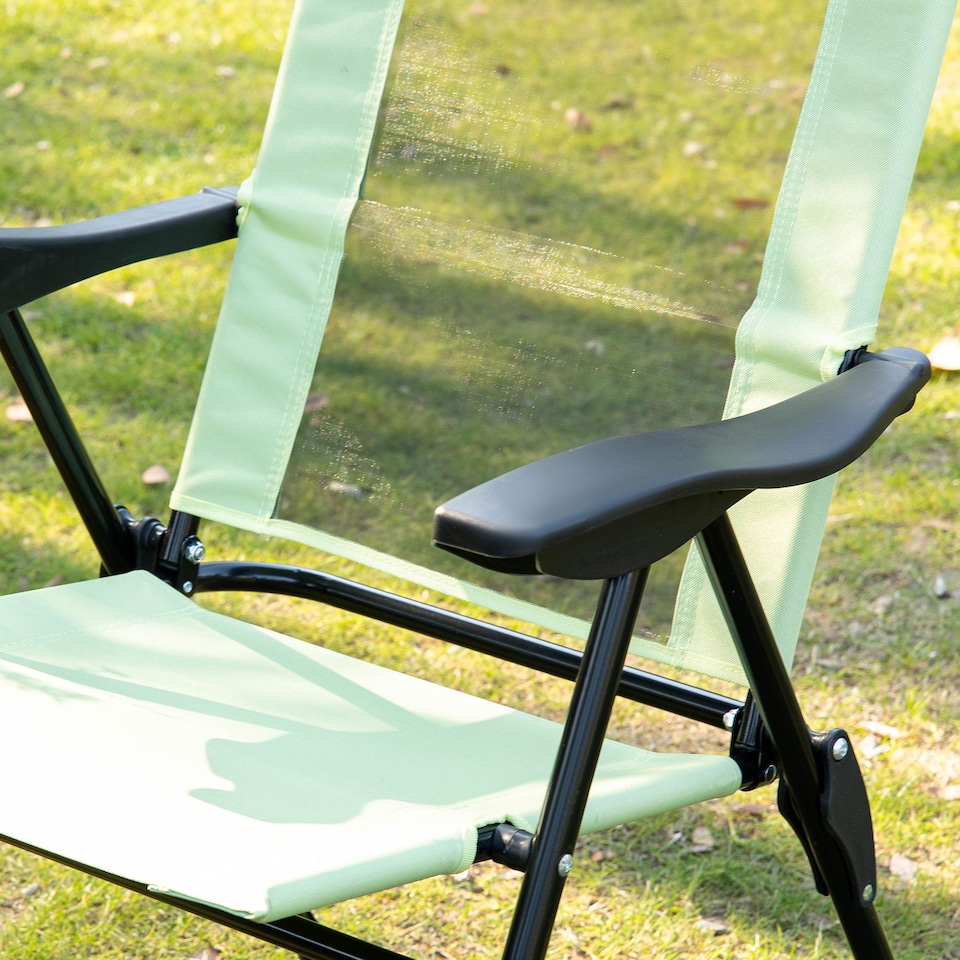 image 1 of Outsunny Garden Chairs Set of 2 Folding Camping Chair Recliners, Green | Green | Green