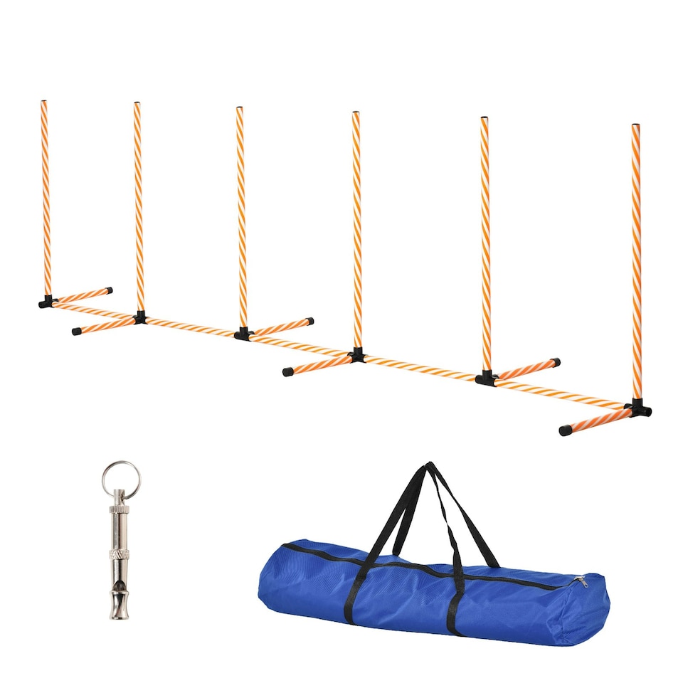 image 1 of PawHut Dog Agility Weave Poles Training Obstacle Course Set with Whistle