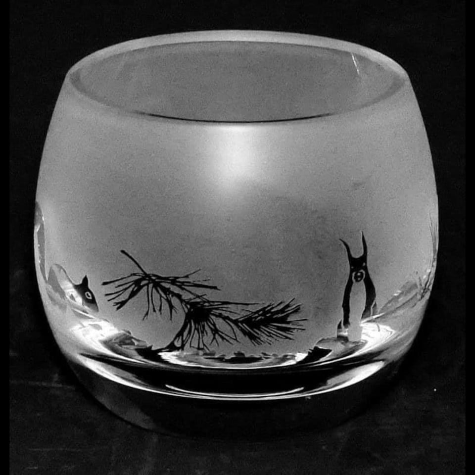Animo Glass Engraved Tealight Holder Small Squirrel