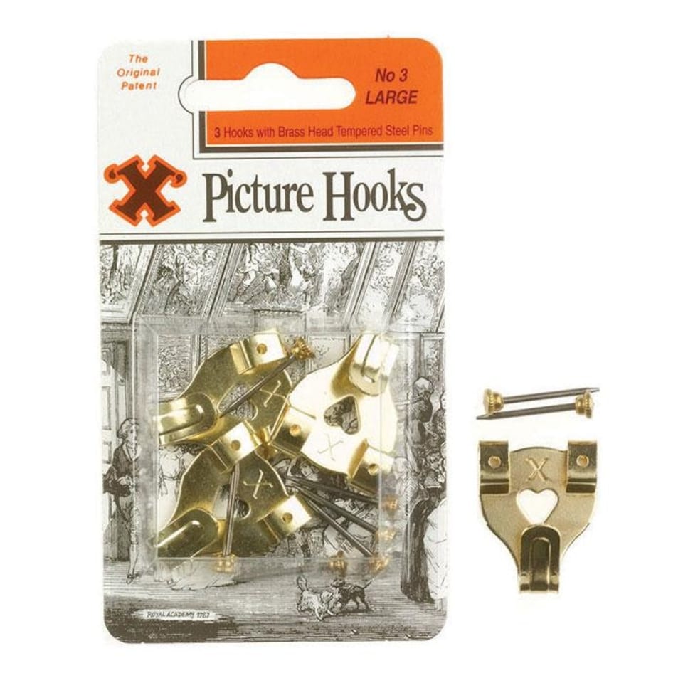 X Picture Hooks No 3 Brass Plated 3pk - One Colour - One Size