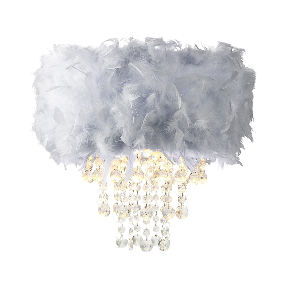 image 1 of Contemporary Grey Feather Pendant Light Shade with Transparent Acrylic Droplets | Grey