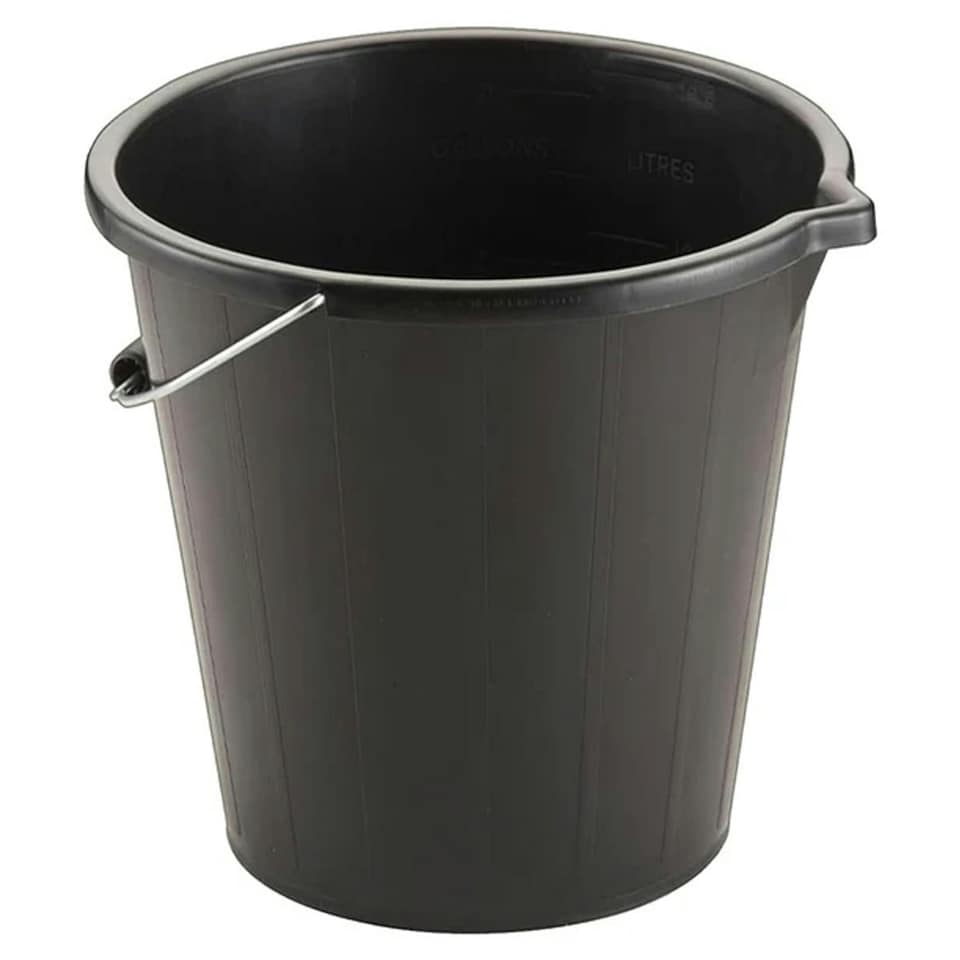 image 1 of 2 x 14 Litre Black Plastic Strong Robust 3 Gallon Water Mixing Cement Bucket With Metal Handle