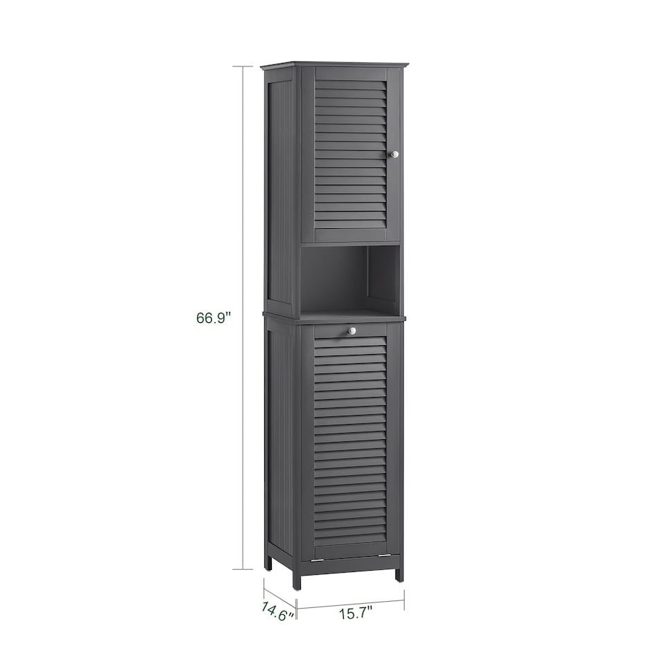 image 1 of SoBuy BZR124-DG,Tall Bathroom Storage Cabinet with Laundry Basket | Grey | Grey | 1