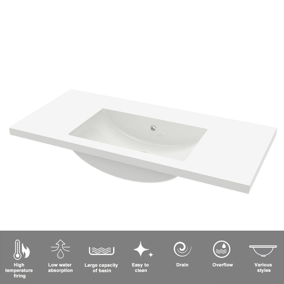 image 1 of AICA 1000mm Wall Mounted Bathroom Vanity Unit With Artificial Stone Basin,2 Soft Close Drawers for Storage,White,Flat packed