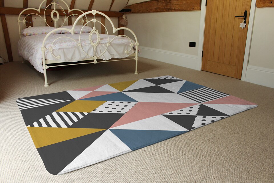 image 1 of Coloured Geometric Pattern Rug | Multi