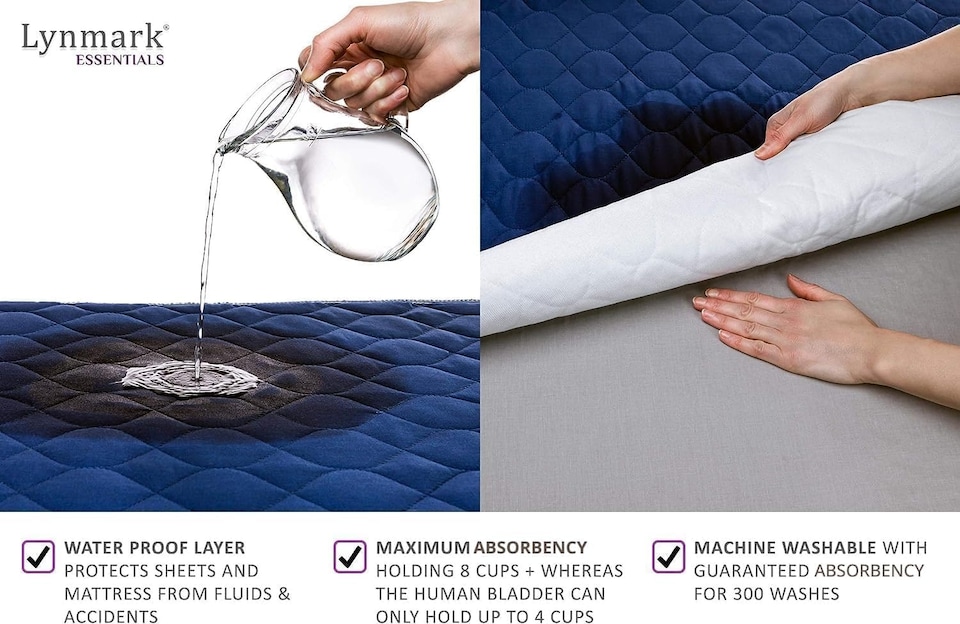 image 1 of Lynmark Waterproof Bed Protector with Tuck-In Flaps, Absorbs Up to 2000ml, 135x85cm (Tucks 85x45cm) | Blue | 1 pack | 1