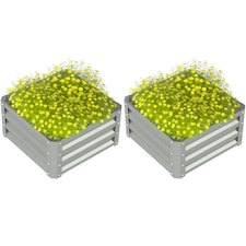 Outsunny Set of 2 Raised Garden Bed Galvanised Planter Box, Light Grey | Grey | Light Grey