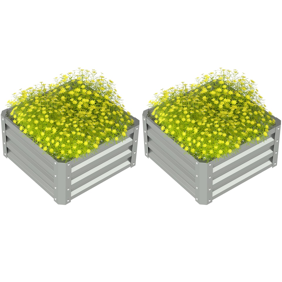 image 1 of Outsunny Set of 2 Raised Garden Bed Galvanised Planter Box, Light Grey | Grey | Light Grey