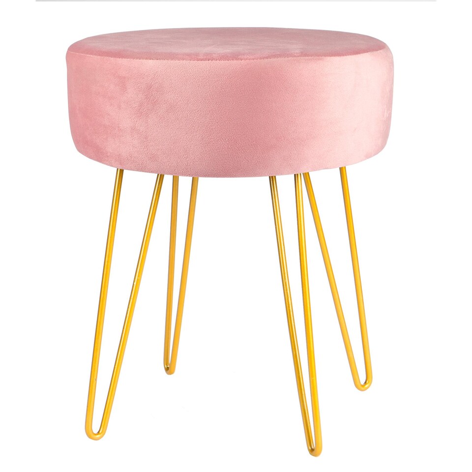image 1 of Harbour Housewares Round Velvet Footstool - 35 x 40cm - Pink | Pink | Pink/Gold
