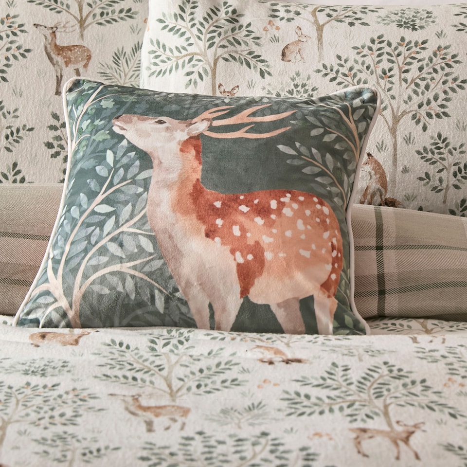 image 1 of D & D Forest Animals Filled Cushion Green