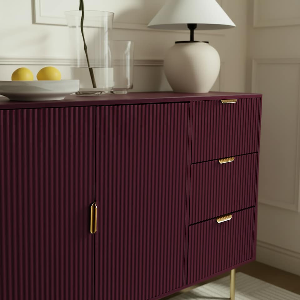 image 1 of OHS Ribbed Sideboard Table Modern Drawer Shelf Cabinet Storage