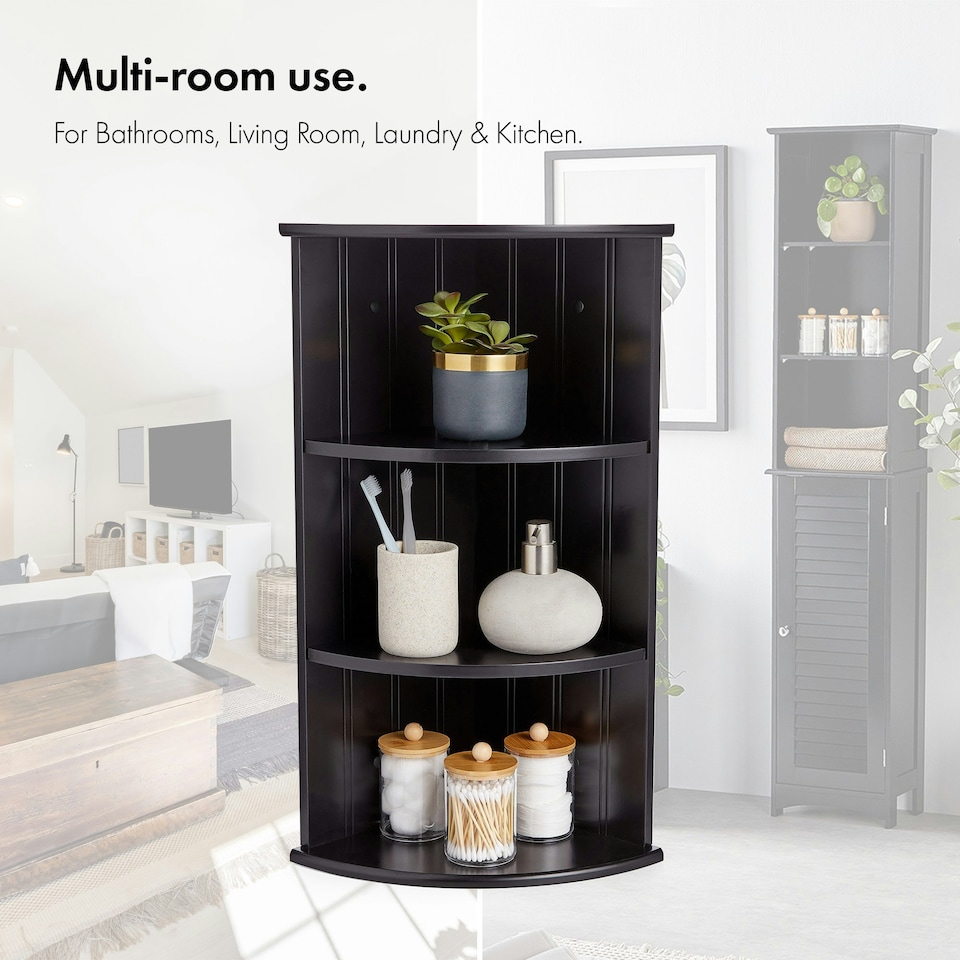 image 1 of VonHaus Shrewsbury Black Bathroom 3 Tier Corner Shelf