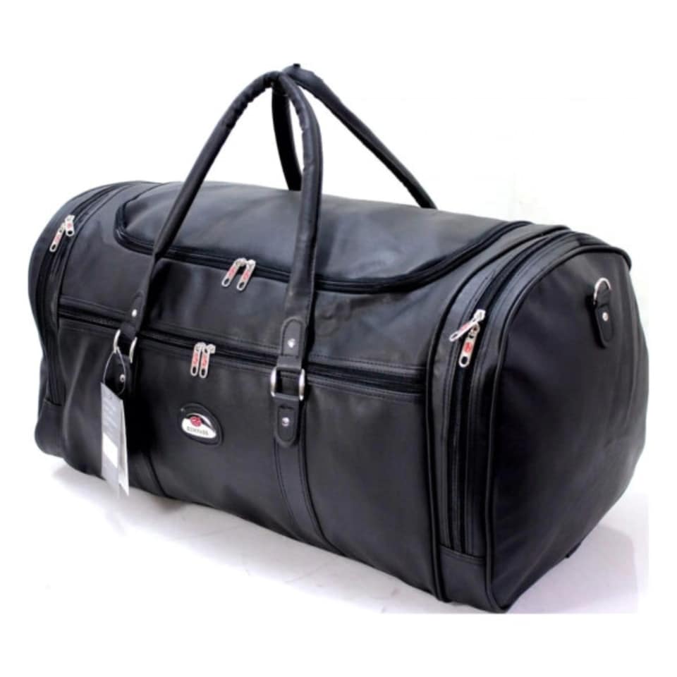 image 1 of 24" Large Faux Leather Holdall Luggage Stylish Weekend Duffel Cabin Travel Gym Bag - 65L