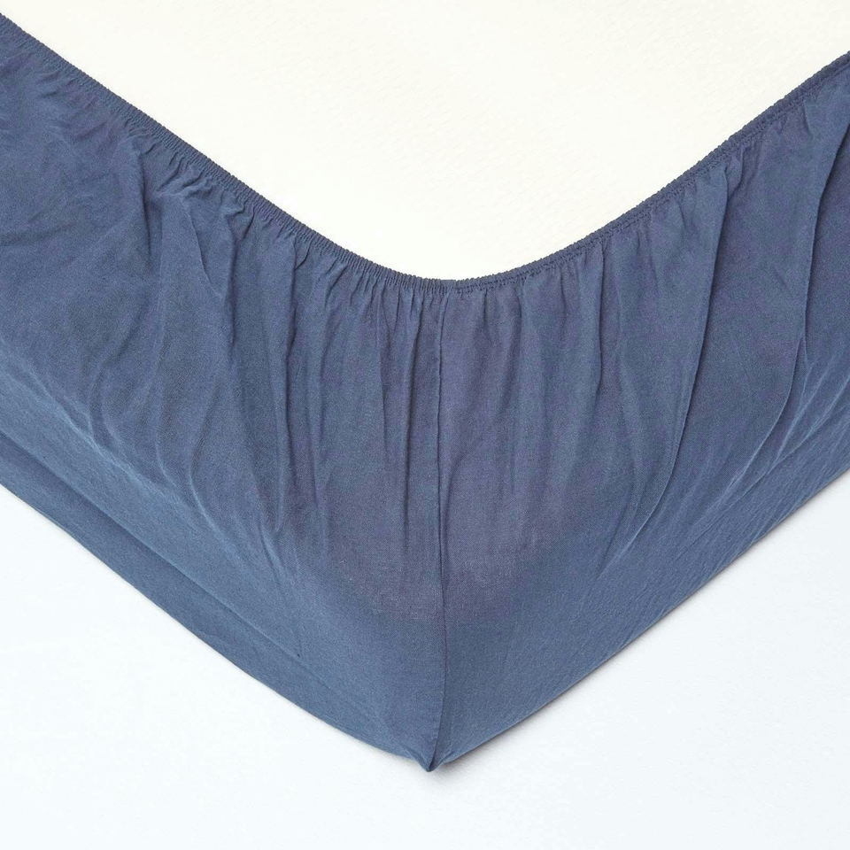 image 1 of Homescapes Navy Linen Fitted Cot Sheet 60 x 120 cm, Pack of 2 | Blue | One Size