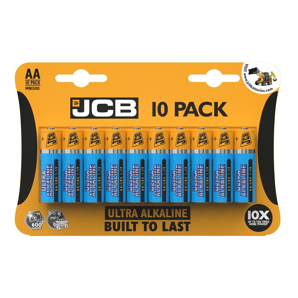 JCB AA Ultra Alkaline Batteries - Pack of 10 | Multi | AA | 4