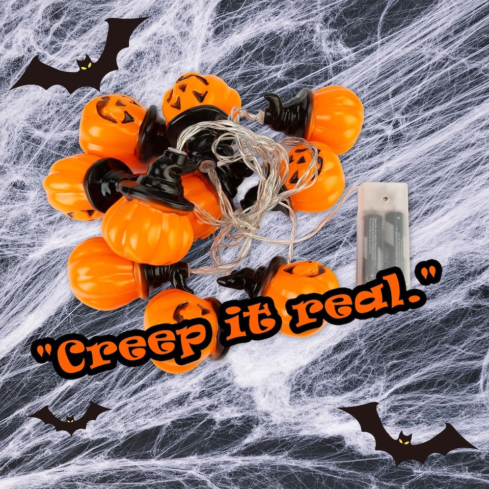 image 1 of vfm-estore Halloween Pumpkin Head String Lights - 165cm Orange Party Decoration