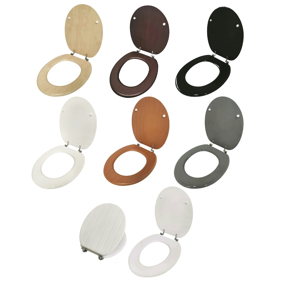 image 1 of 18" MDF Universal Bathroom WC Toilet Seat Quick Easy Fit Wooden 18 inch Coloured Black