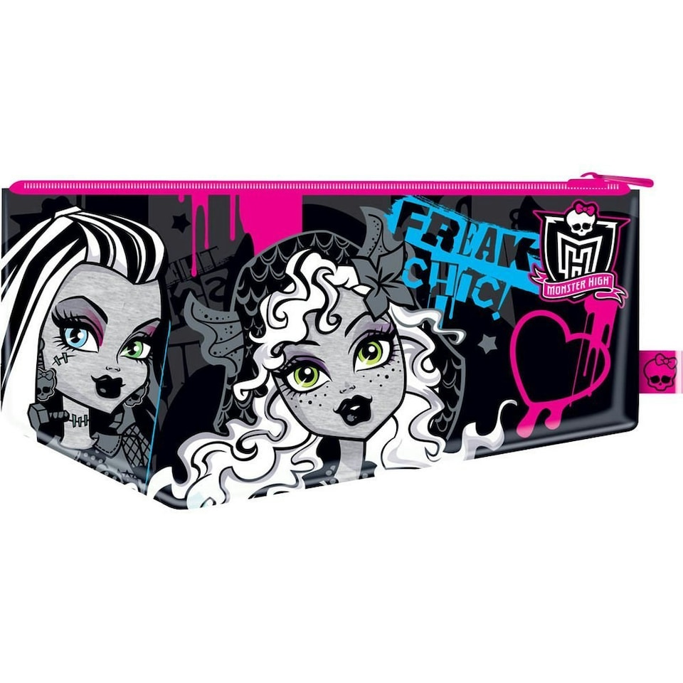 Monster High PVC Flat Pencil Case - Black/White/Pink - One Size