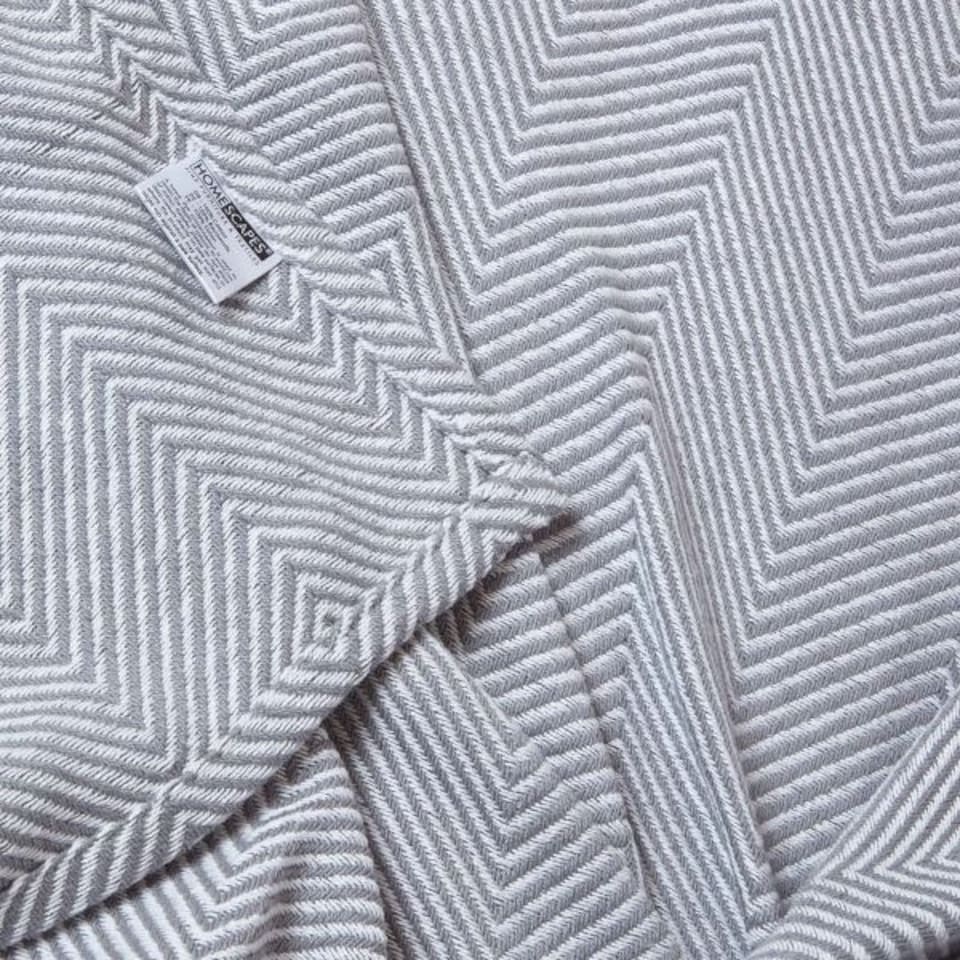 image 1 of Homescapes Cotton Halden Chevron Grey Throw - 225 x 255 cm | Grey