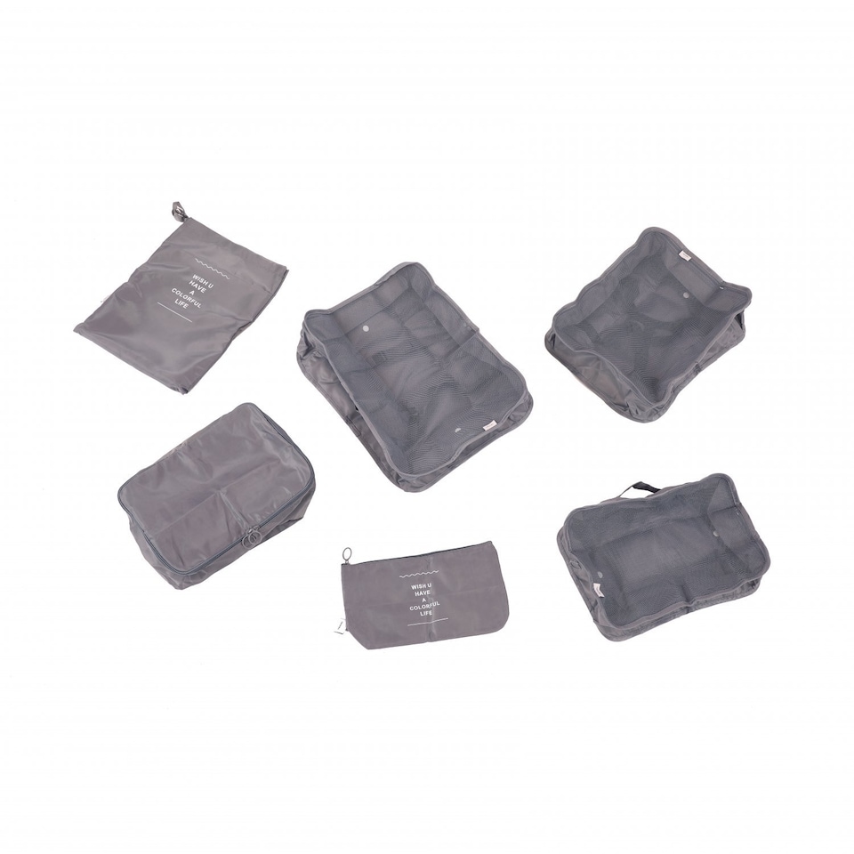 image 1 of Pack of 6 Waterproof Travel Luggage Organiser Packing Bags | Grey