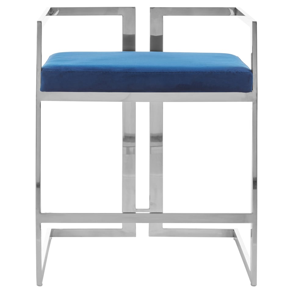 image 1 of Interiors by Premier Blue Velvet Bar Stool with Silver Frame Blue