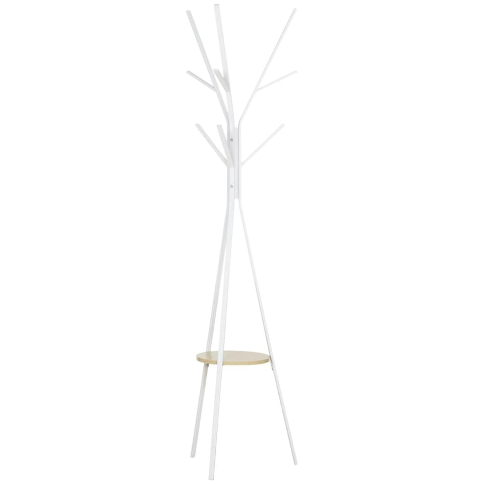 image 1 of HOMCOM 180cm Free Standing Coat Rack Metal Shelf Holder Stand White