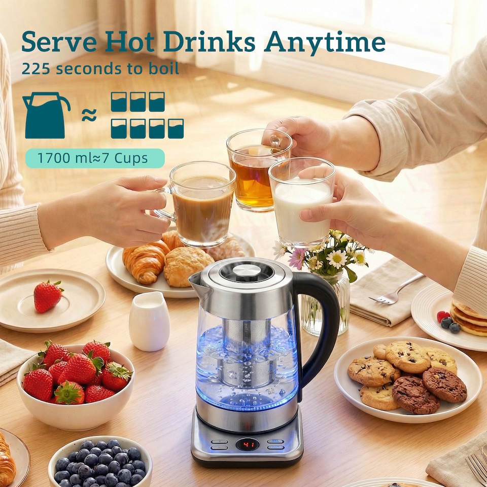 image 1 of HOMCOM Electric Kettle, 1.7L 3KW Water Kettle with UK Strix Thermostat