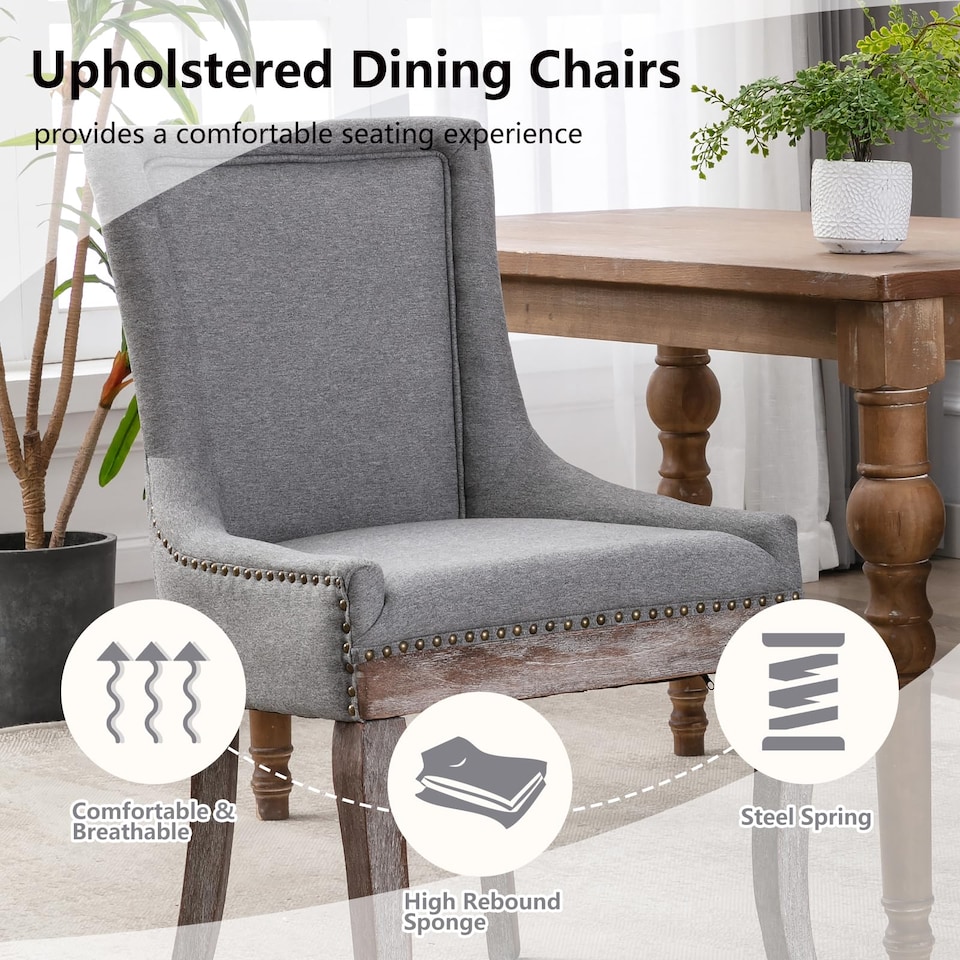 image 1 of Bewley Set of 4 Vintage Upholstered Dining Chairs with Wood Legs